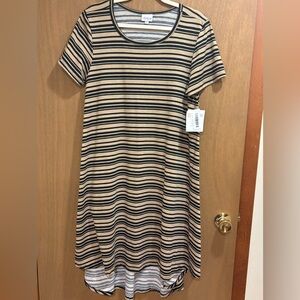 NWT LuLaRoe Carly Swing Dress Striped Black and Tan Medium